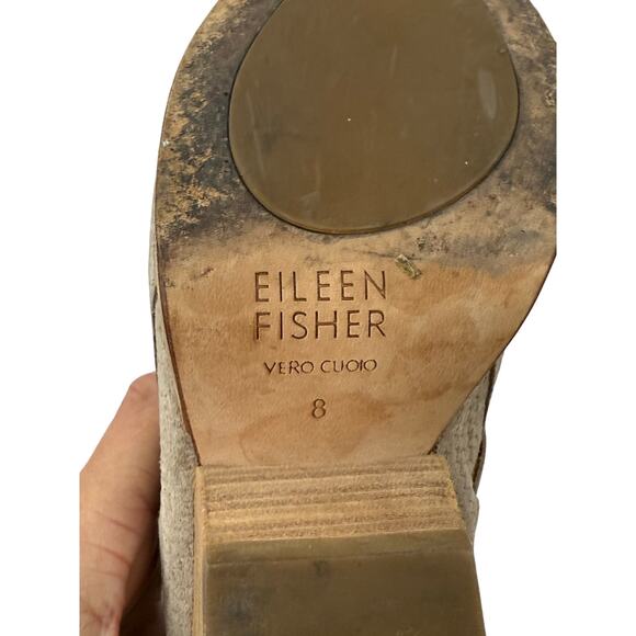 Eileen Fisher Taupe Peep Toe Wedge Sandals Size 8 Textured Suede Vero Cuoio Heel - Picture 7 of 7